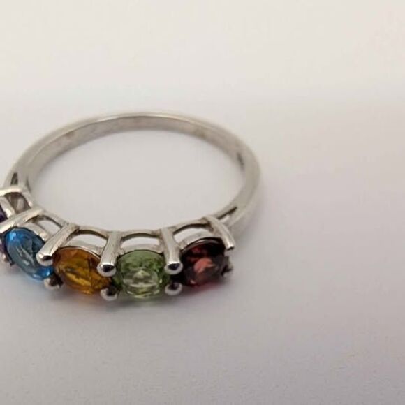 Vintage Multi Stone Rainbow Sterling Silver Ring Size 7 - Picture 3 of 6